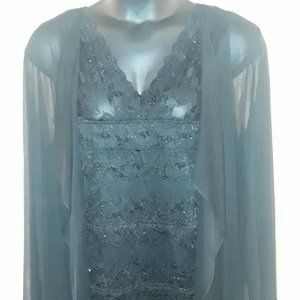 Black Beaded Dress with Sheer Jacket